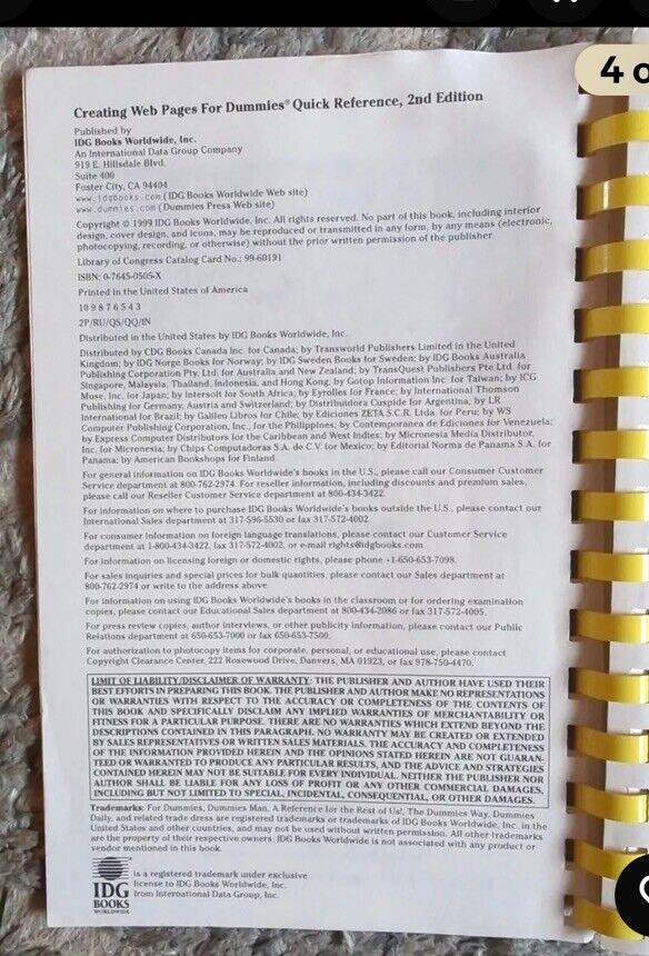 Creating Web Pages Paperback Doug Lowe Quick Reference Book