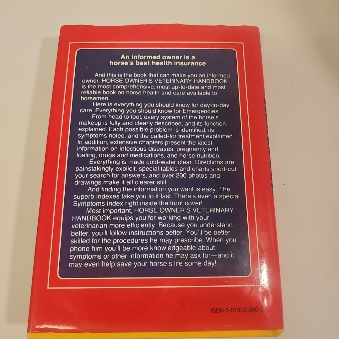 HORSE OWNERS VETERINARY HANDBOOK HARDCOVER FIRST EDITION 1989 GRIFFIN GORE