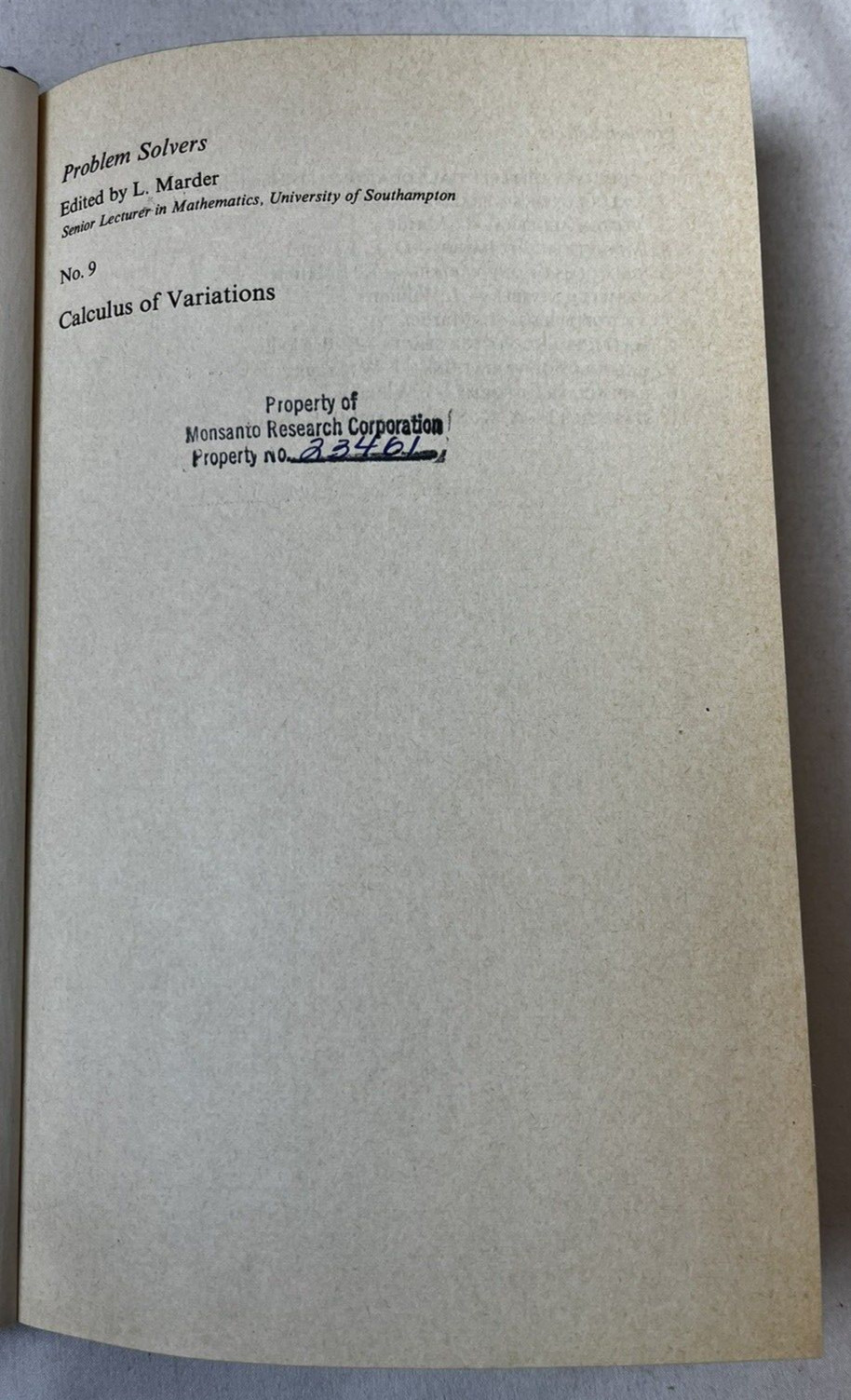 Calculus of Variations (Problem Solvers; No. 9) James W Craggs HC Ex-Library