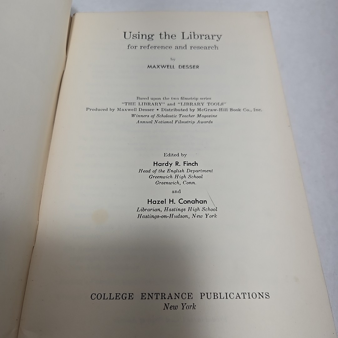 Using The Library For Reference And Research College Entrance Publications VTG