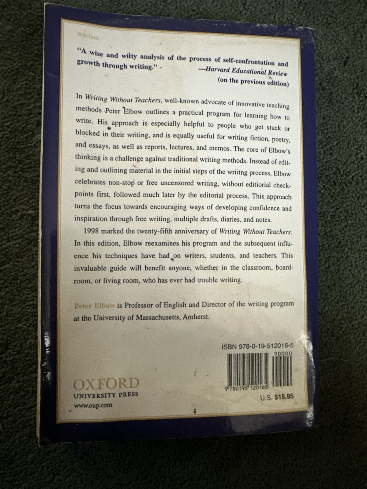 Writing Without Teachers by Peter Elbow 1998 Paperback Revised ACCEPTABLE