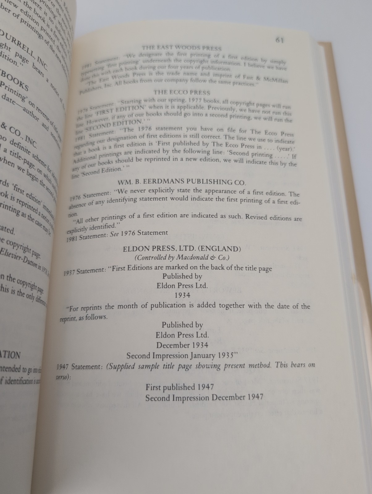 First Editions, A Guide to Identification, 1985 HC/DJ, Second Printing
