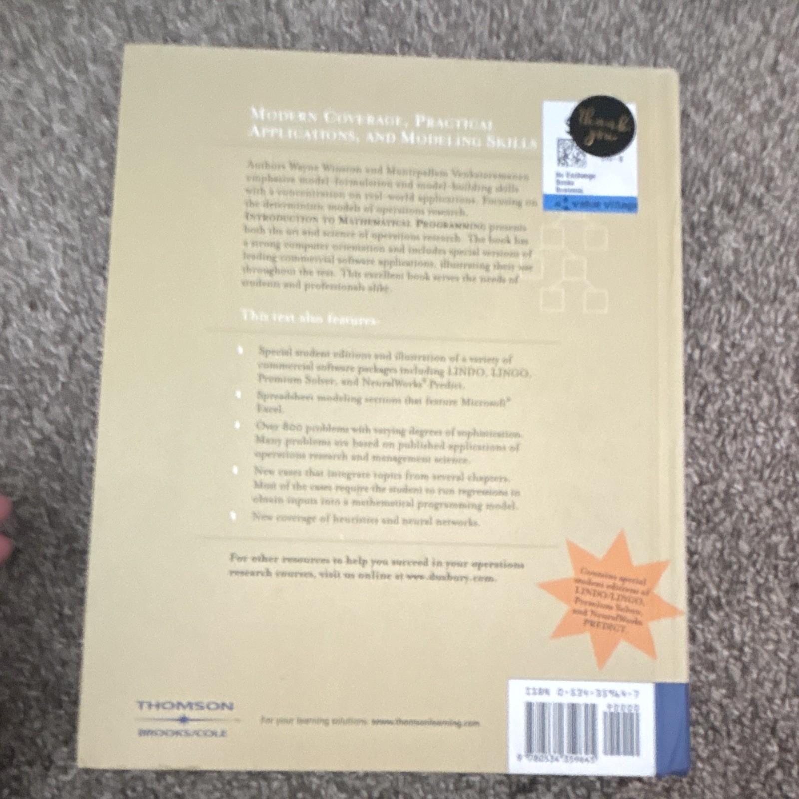 Thomson/Brooks/Cole Introduction to Mathematical Programming 4th Ed PB Winston
