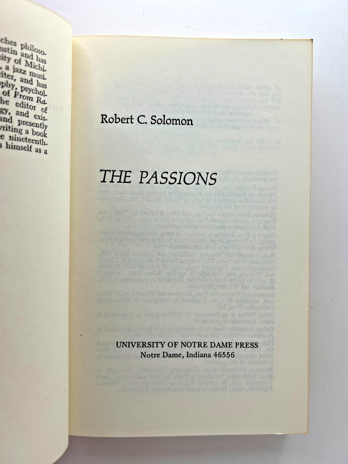 The Passions Robert C Solomon Philosophy Emotion VG Paperback 1983
