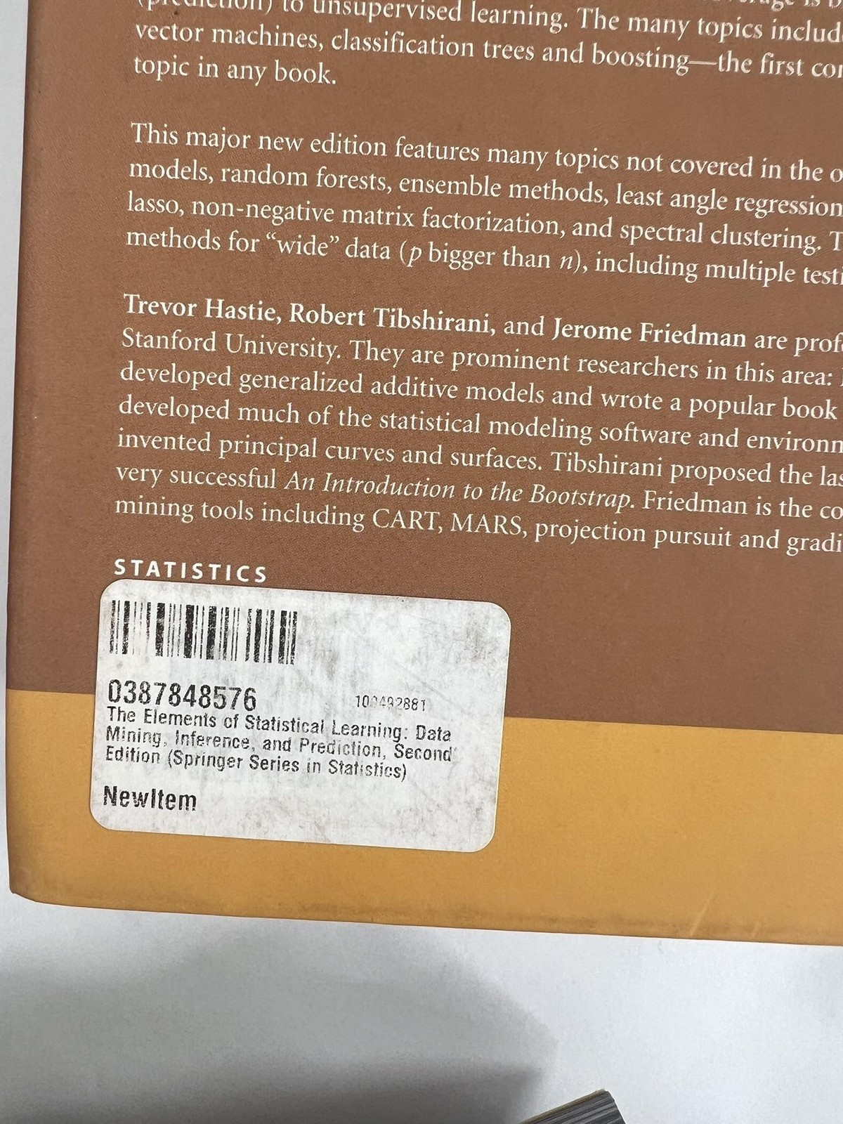 The Elements Of Statistical Learning 2nd Ed Hastie Tibshirani Springer Brown HC