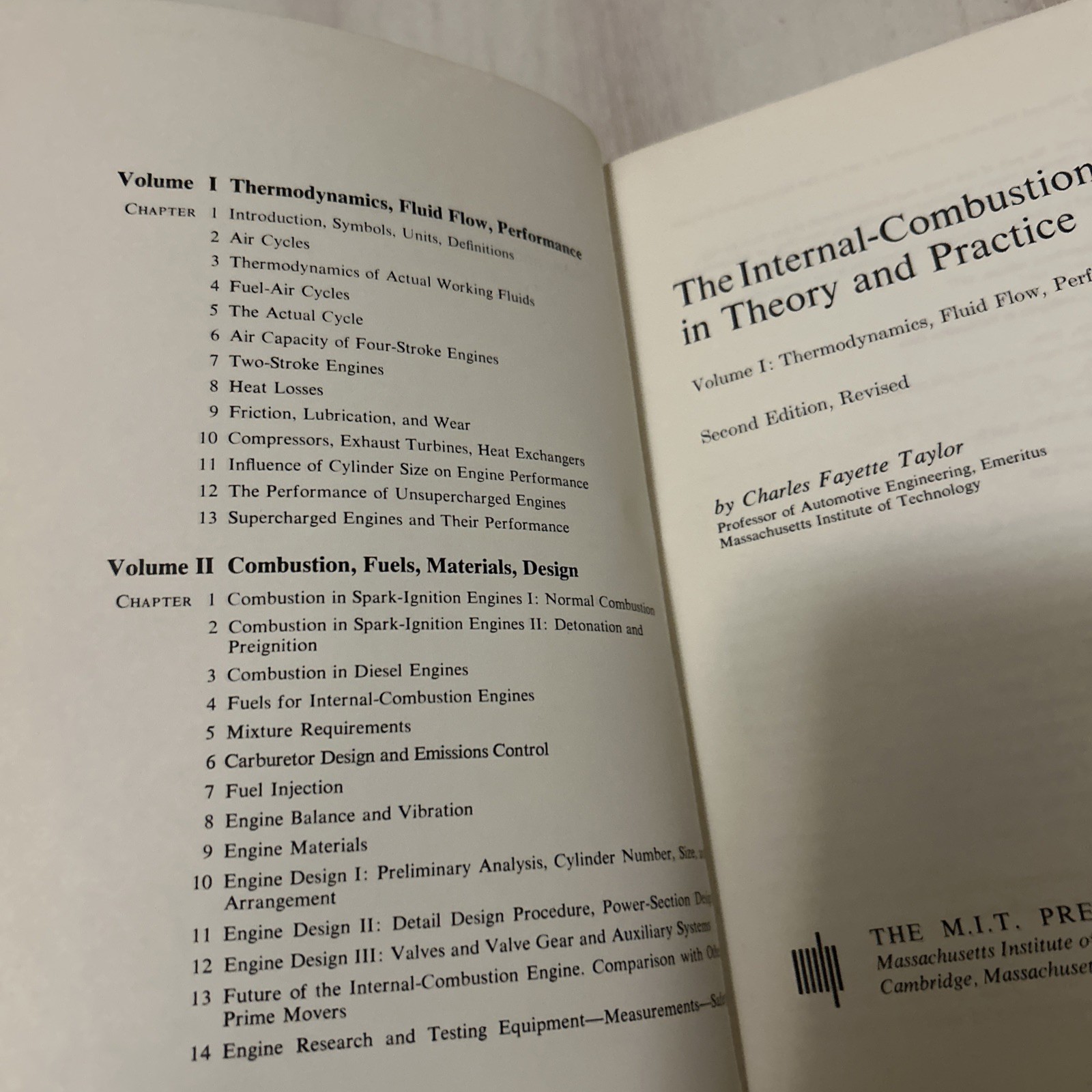 The Internal Combustion Engine In Theory Practice Volume 1 Book With 4 Charts