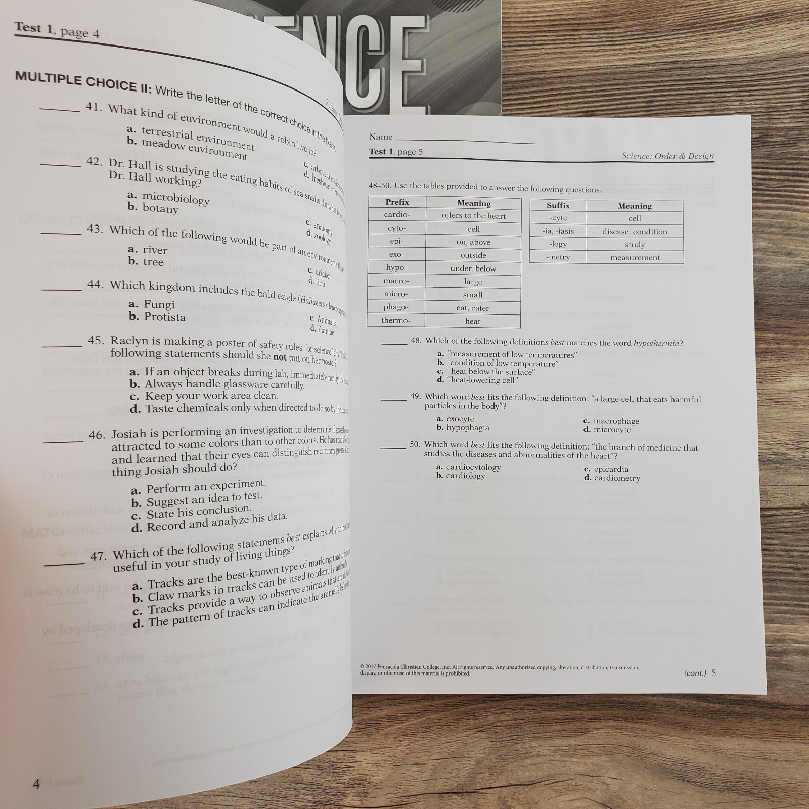 Abeka Science Order & Design Tests and Teacher’s Key Unused