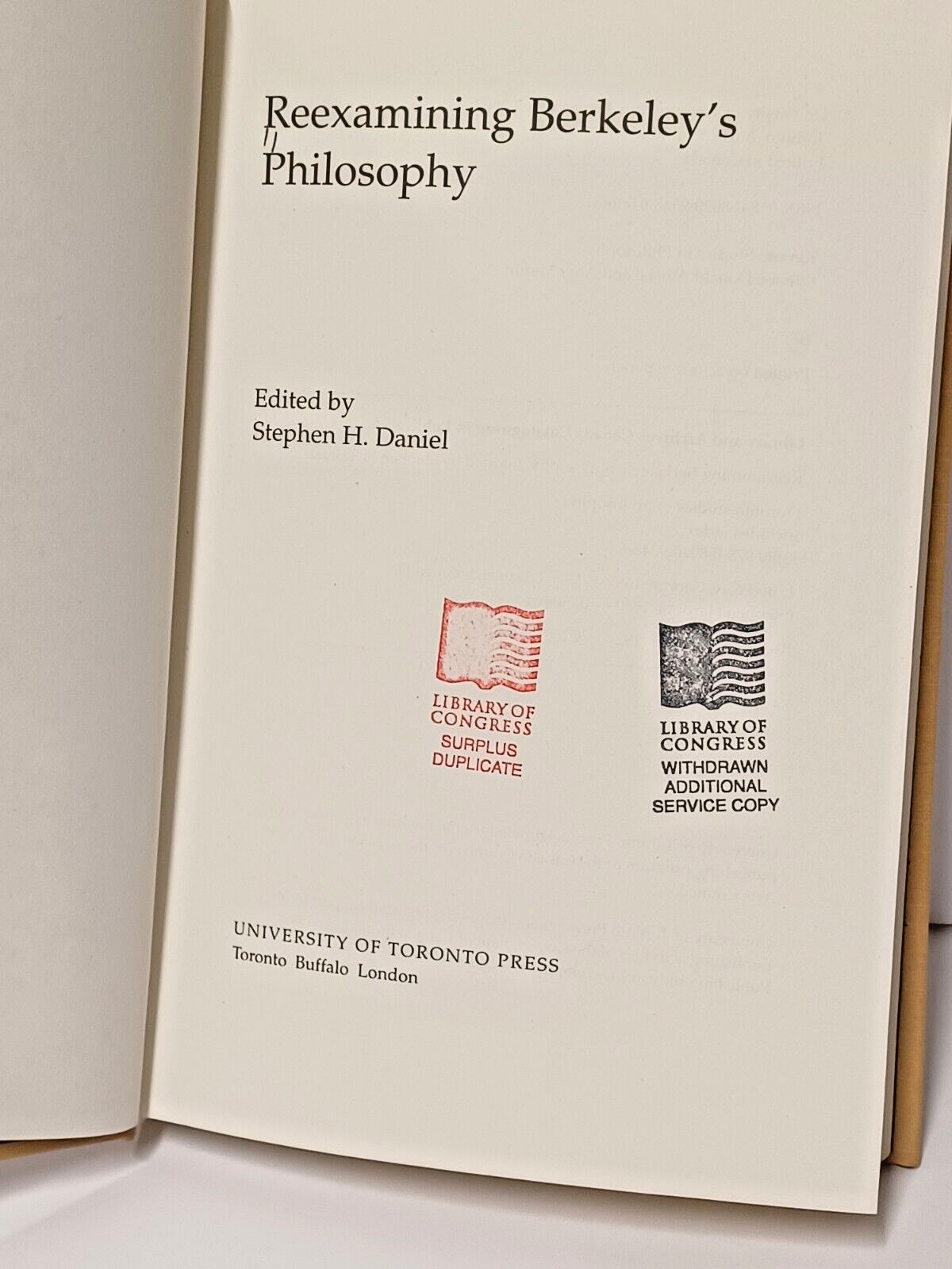 Library Of Congress Book Reexamining Berkley’s Philosophy Stephen H. Daniel UTP