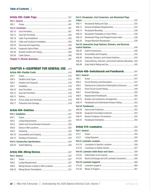 Mike Holt’s 2026 Understanding the NEC, Volume 1 Textbook Articles 90 – 480