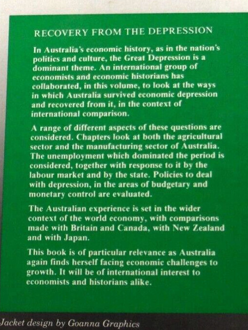 Recovery from the Depression Australia 1930’s R G Gregory and N G Butlin HB