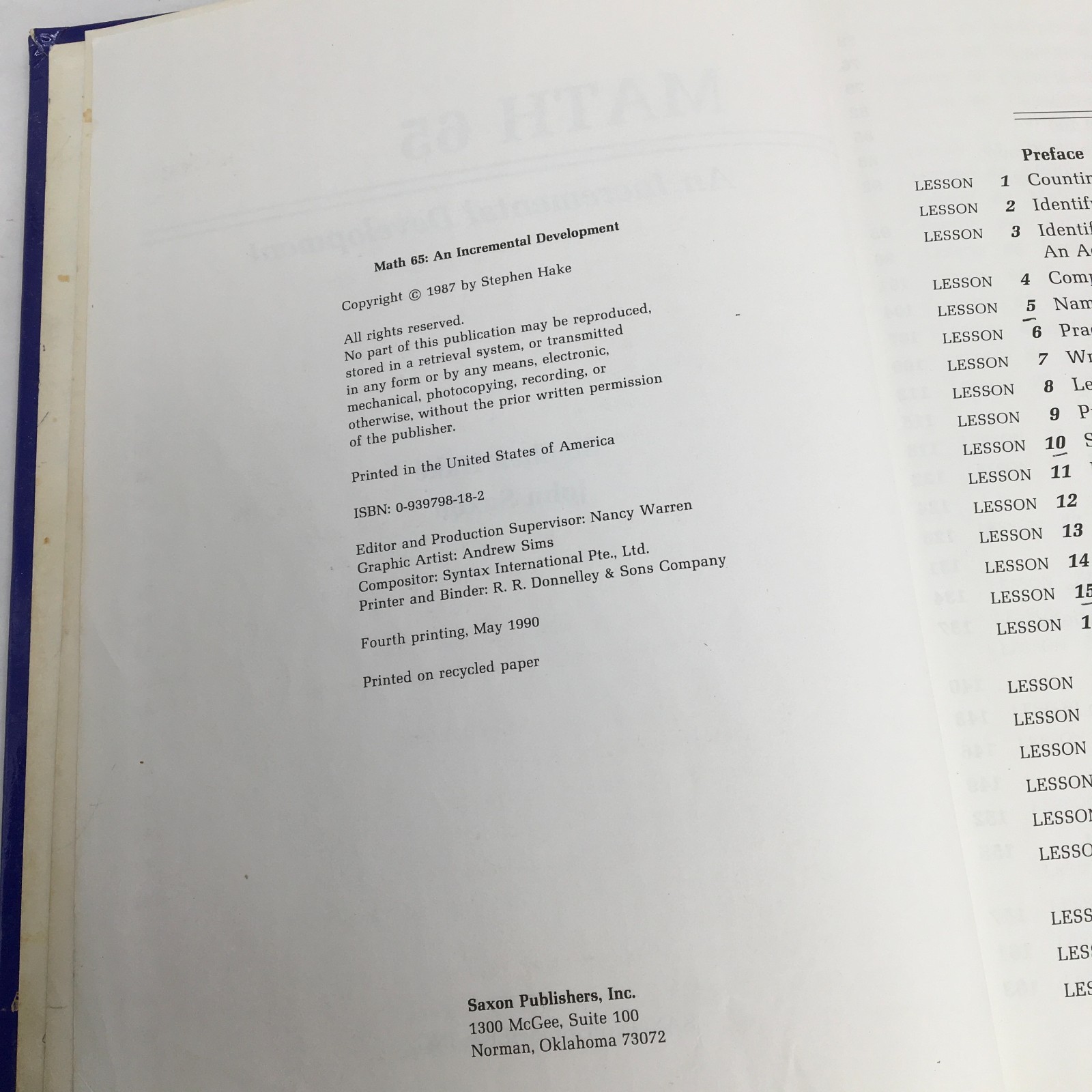 Saxon 65 Math Set 6/5: Textbook and Answer Key; 1st First Edition; Homeschool
