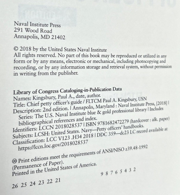 Chief Petty Officer’s Guide, 2nd Edition, Navel Institute Press by P. Kingsbury
