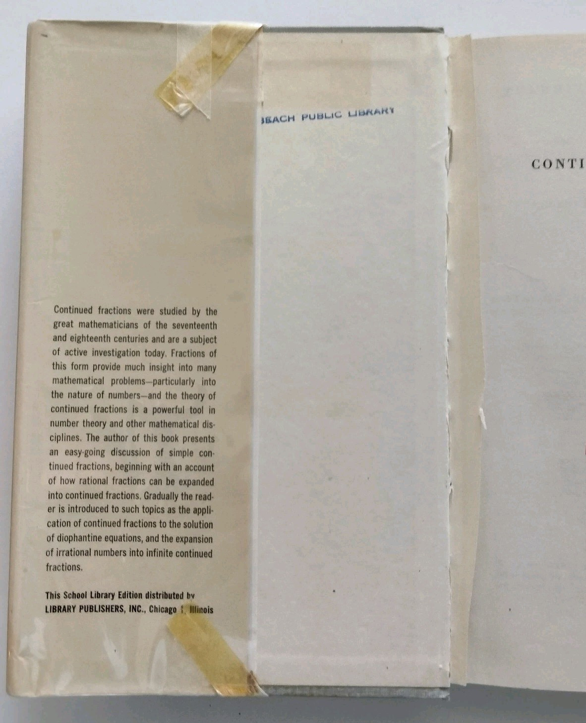 Continued Fractions C.D. Olds First Print New Mathmatical Library Number 9 HC