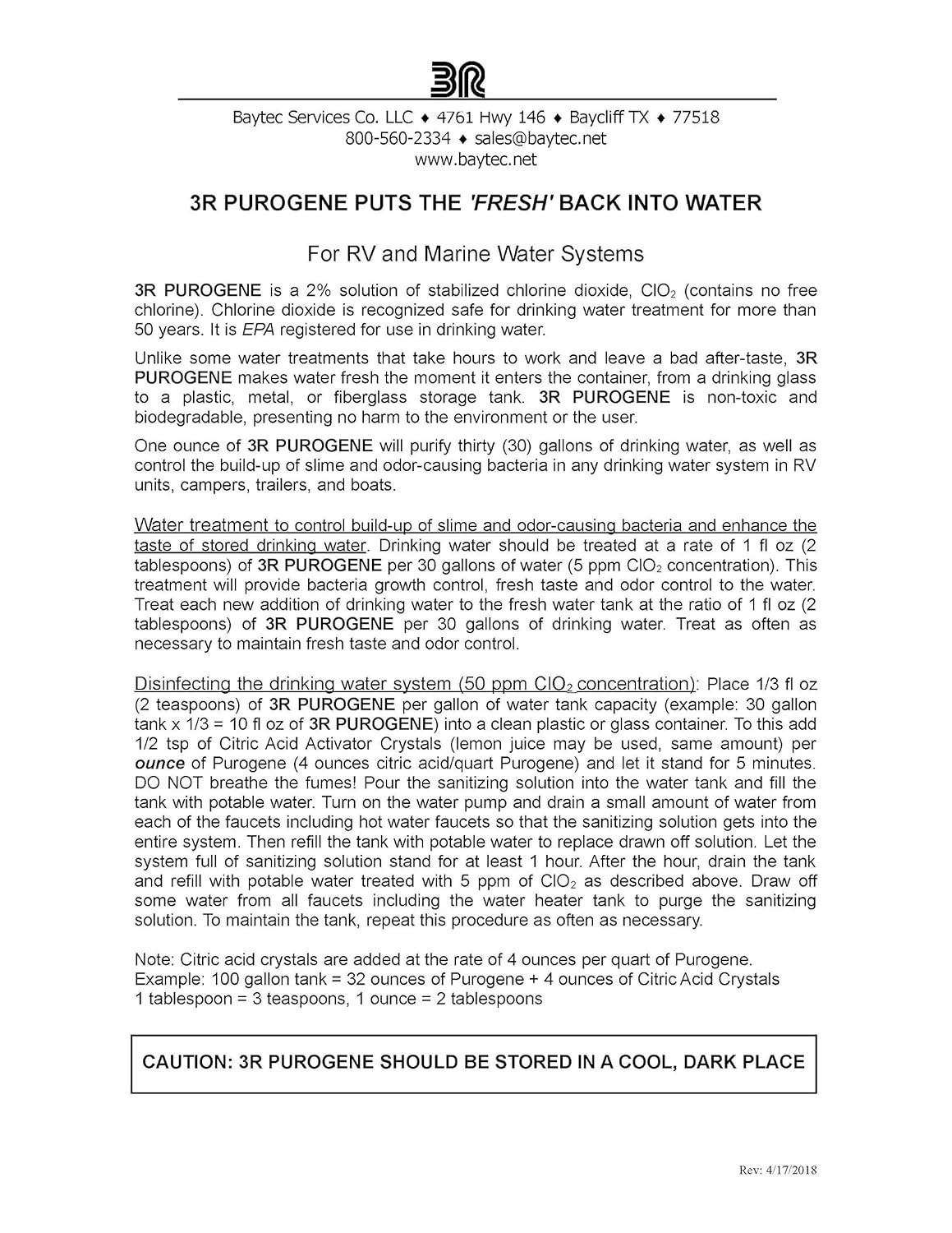 Long-Term Water Storage Treatment: 32oz Purogene Anti-Odor & Chlorine Reducer