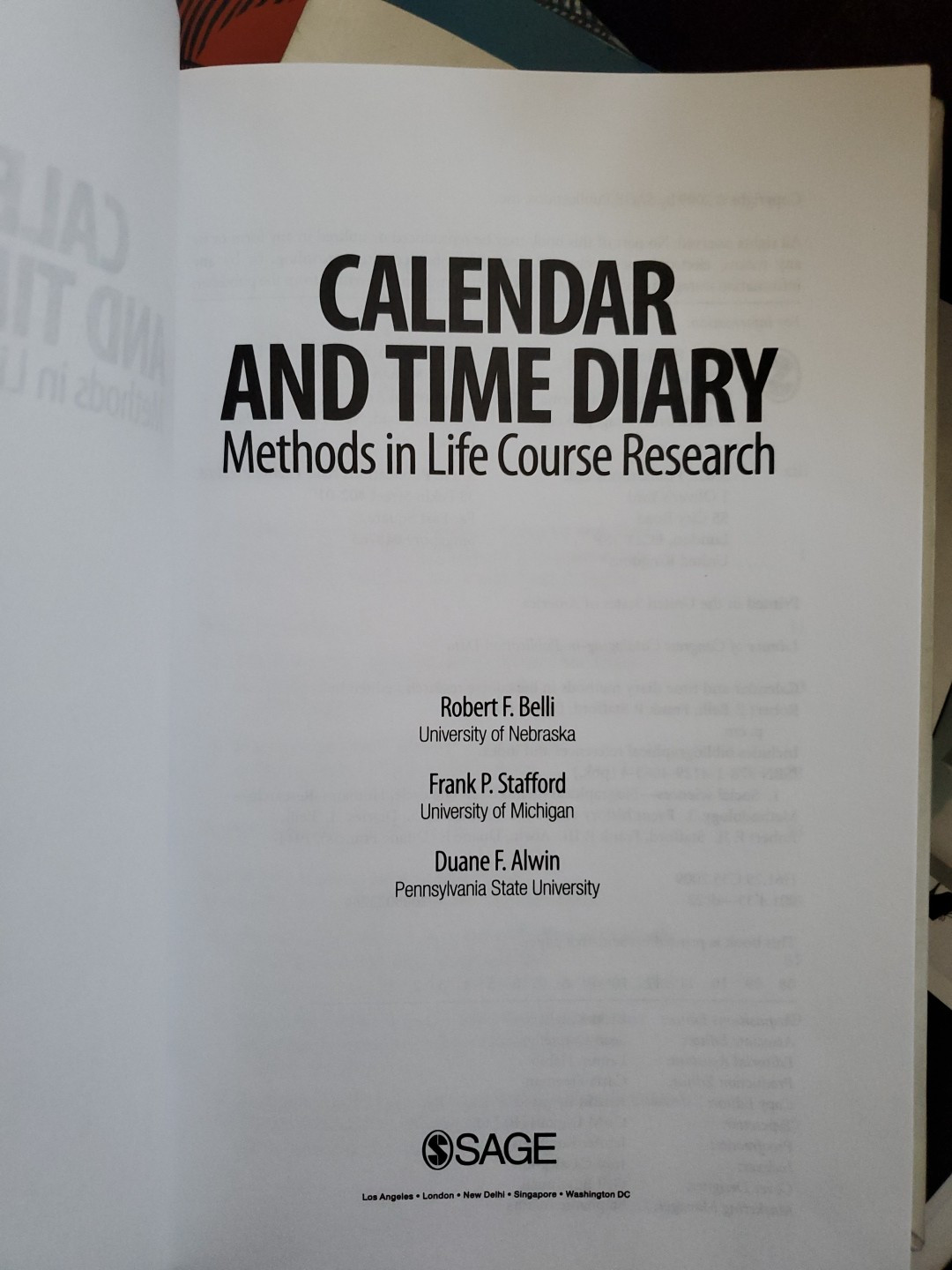 Calendar and Time Diary Methods in Life Course Research by Robert F Belli Hardco