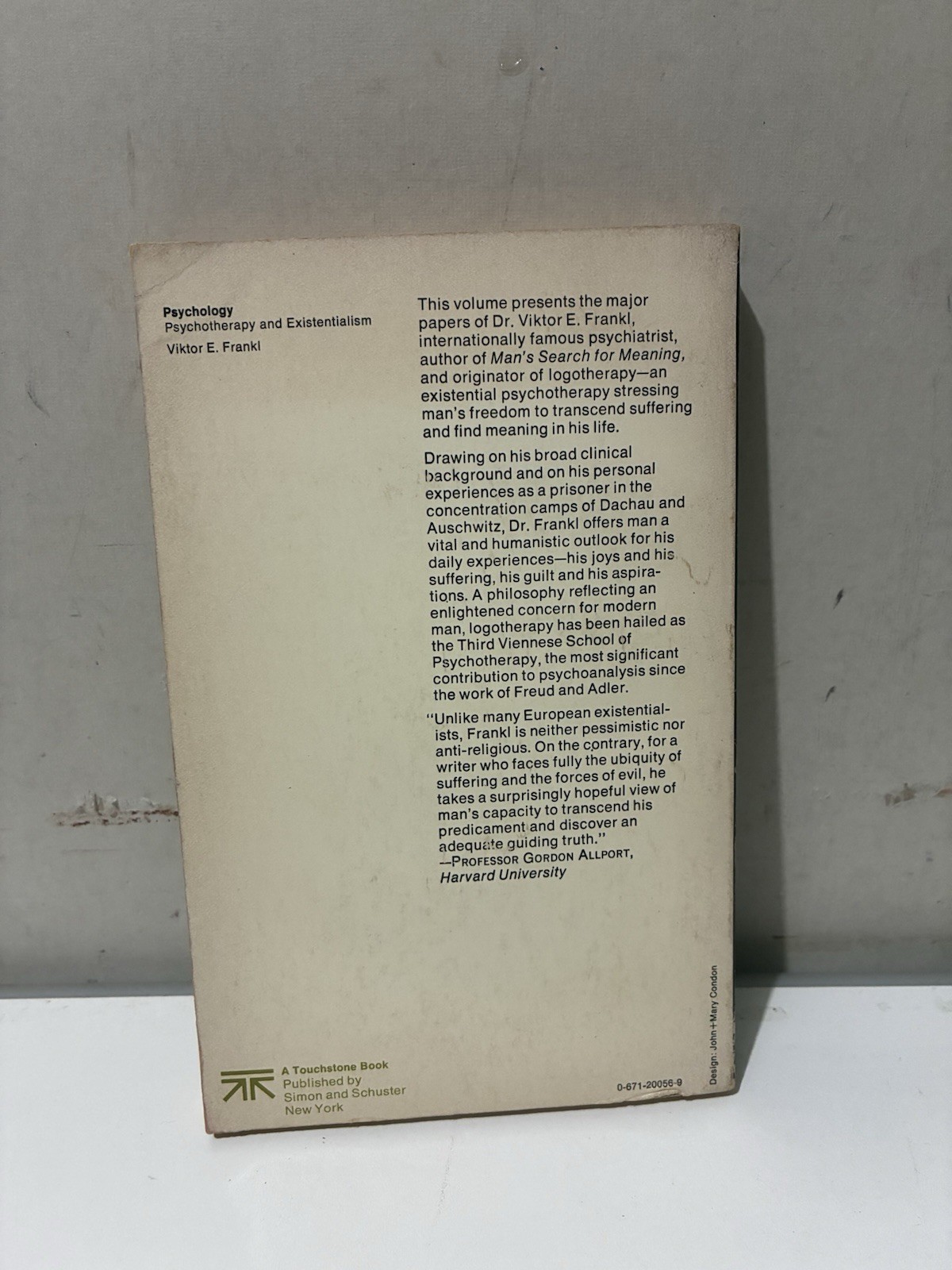 Psychotherapy and Existentialism – Viktor E Frankl PBCK 1967 6th Print – Good