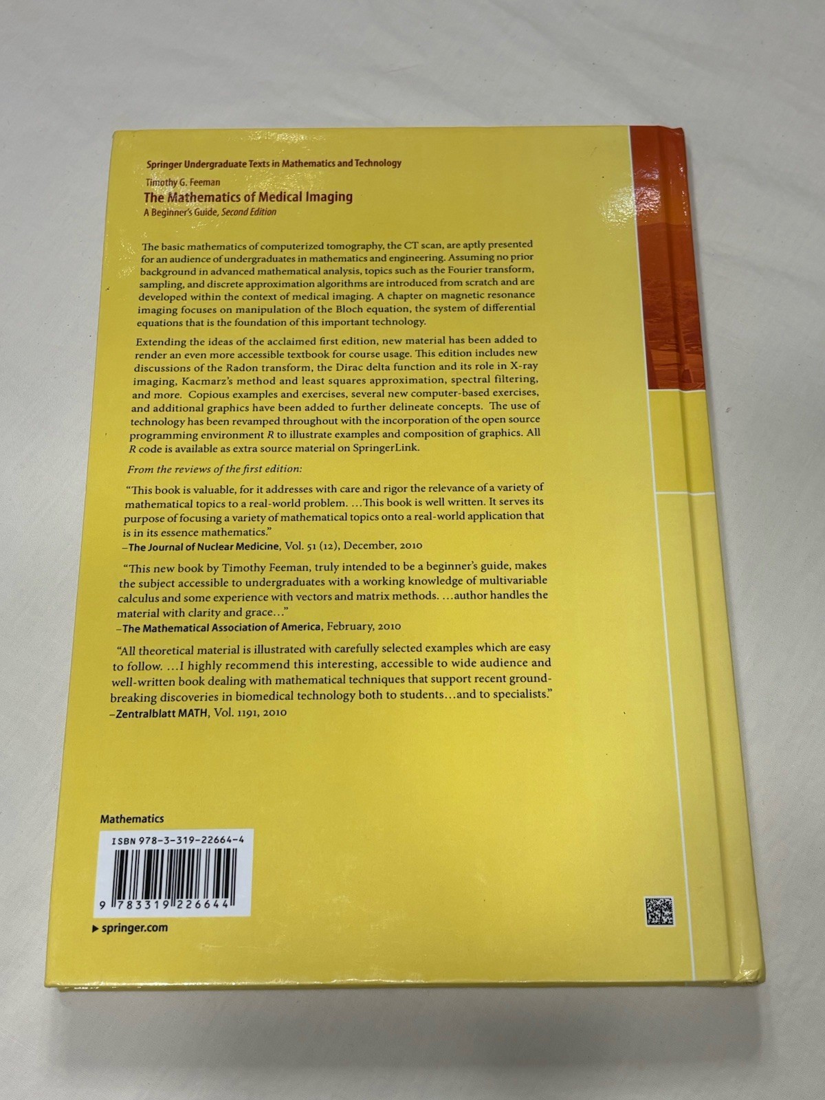 Springer Mathematics of Medical Imaging Beginner’s Guide 2nd Ed 2015 Hardcover
