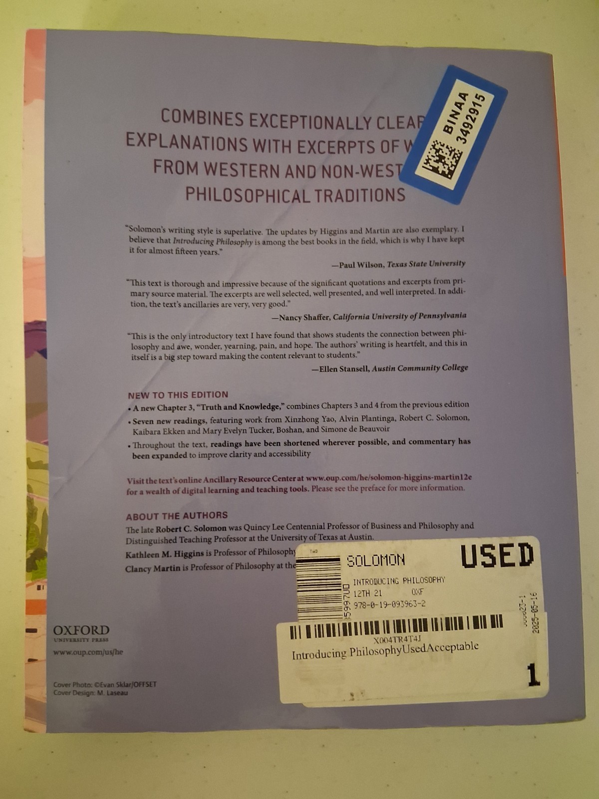 Introducing Philosophy 12th Edition Solomon Higgins Martin Oxford Textbook