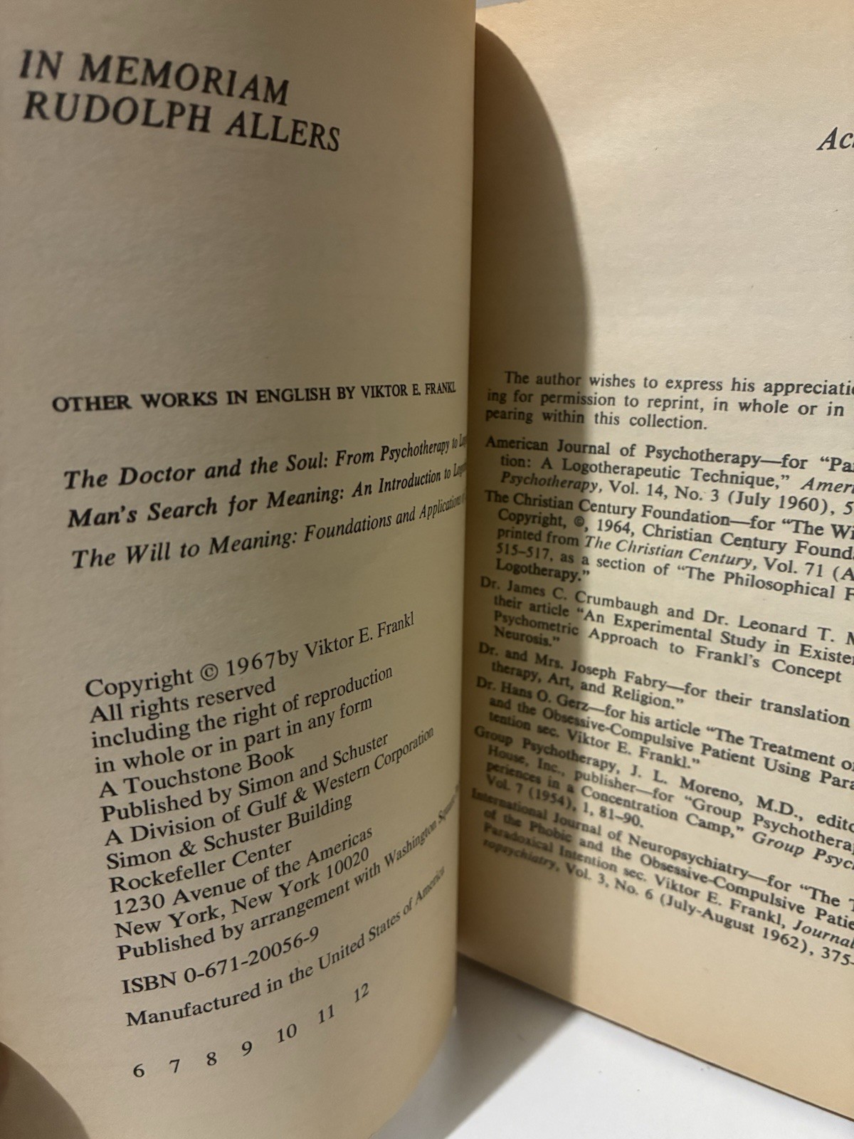 Psychotherapy and Existentialism – Viktor E Frankl PBCK 1967 6th Print – Good