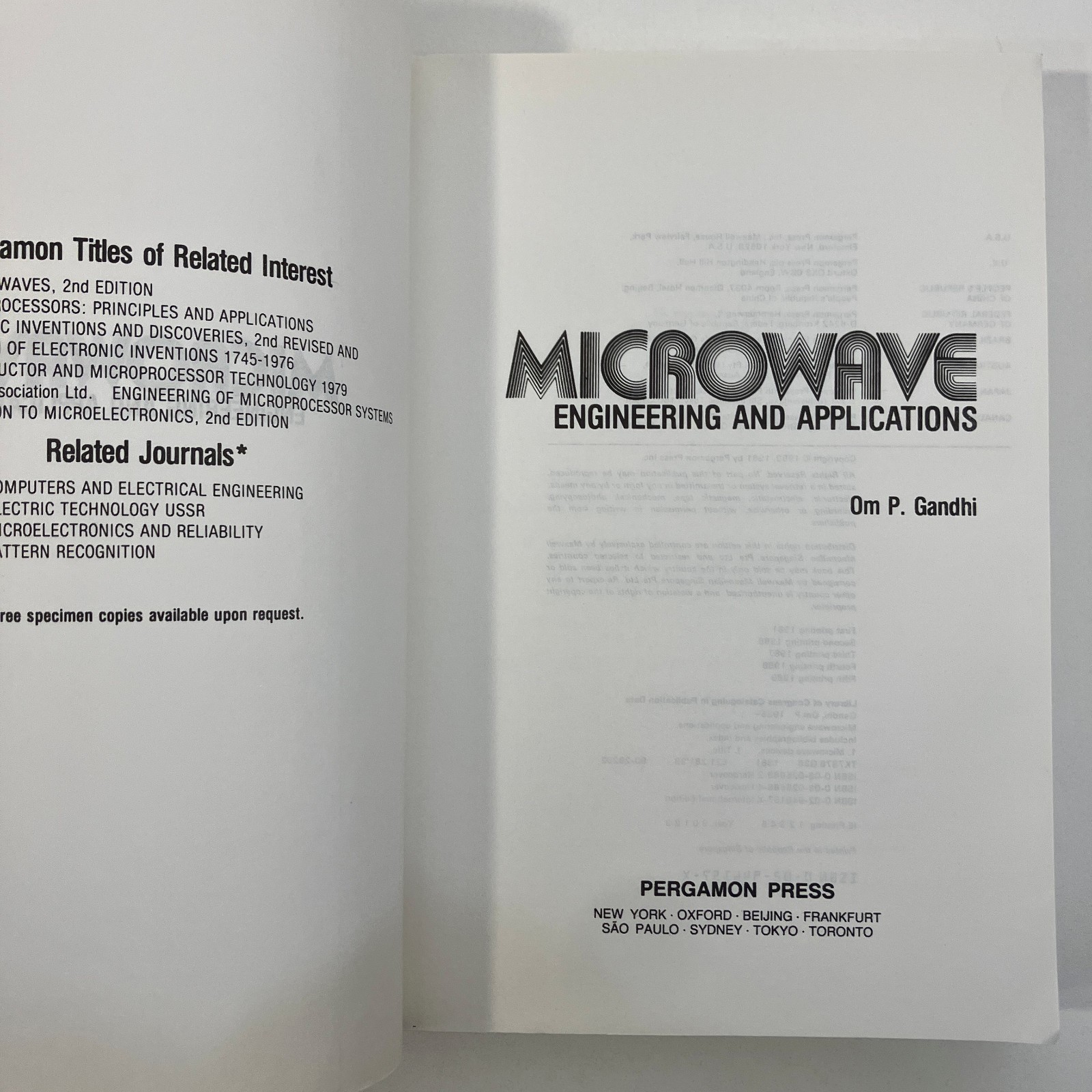 Microwave Engineering and Applications by Om Gandhi Macmillan Pergamon 1989 TPB
