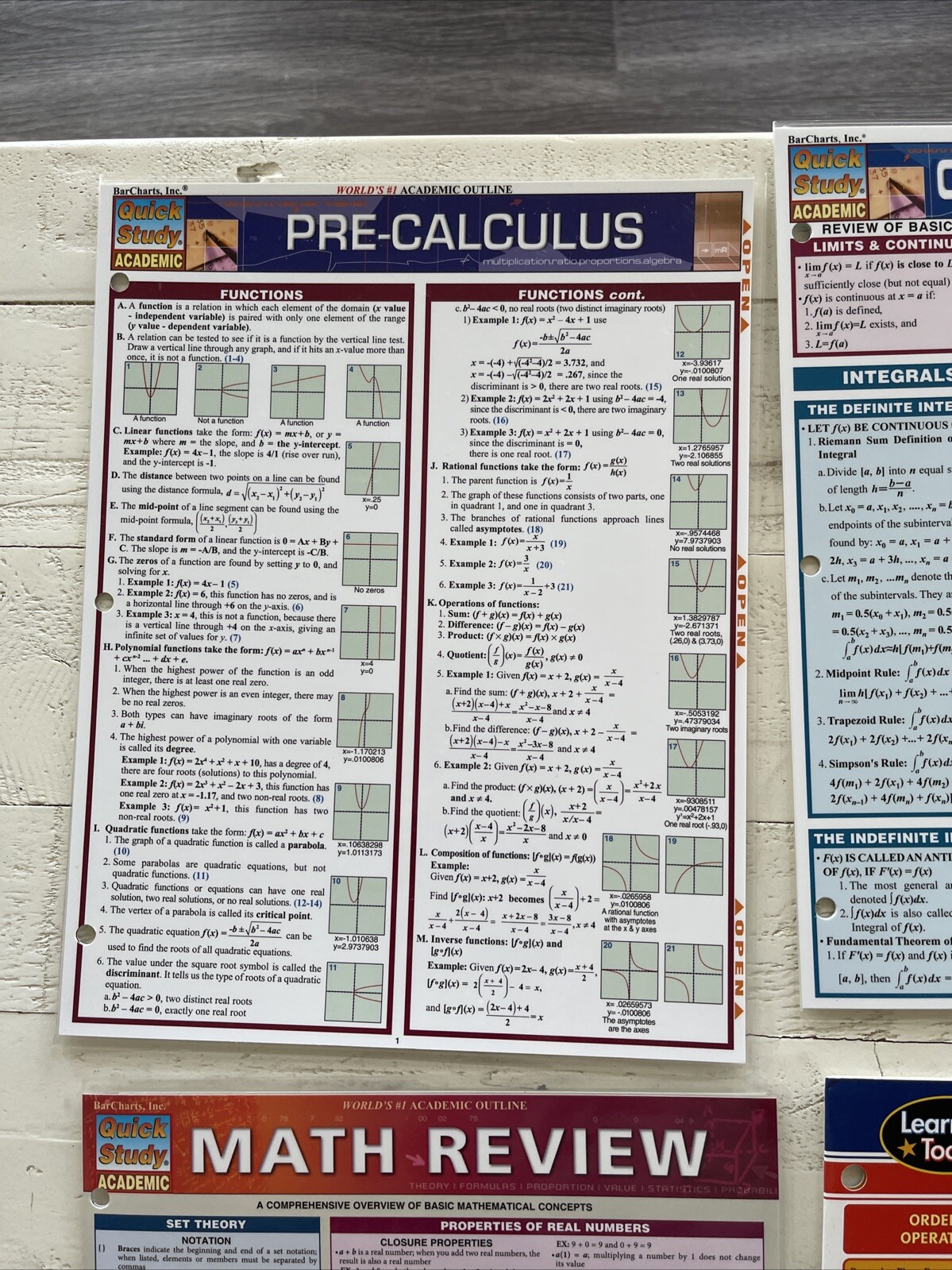 Lot 5 QuickStudy Laminated Reference Guide Caluculus & 2 Learning Tools Algebra