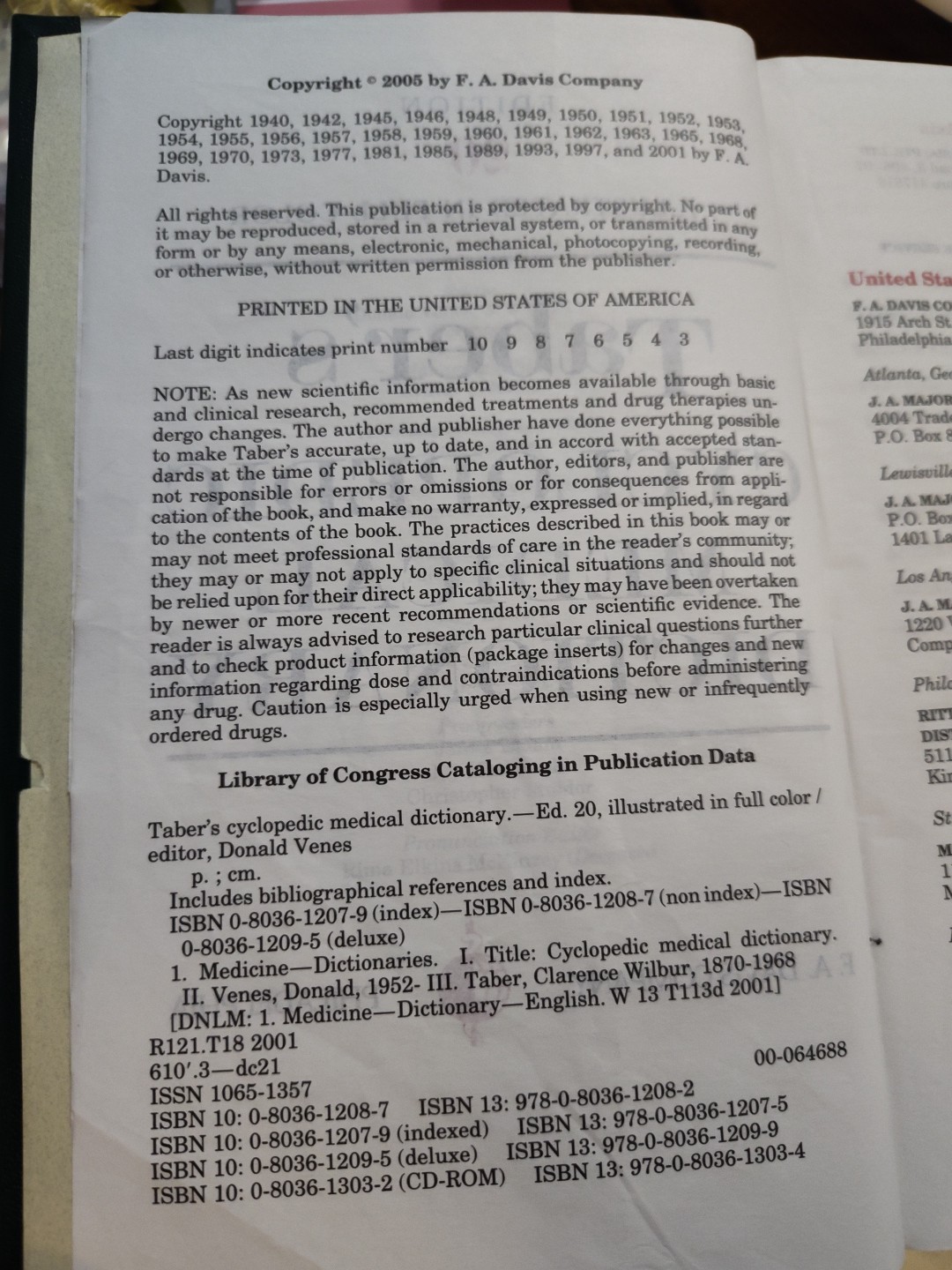 Taber’s Cyclopedic Medical Dictionary By F.A. Davis Company (20th Edition)