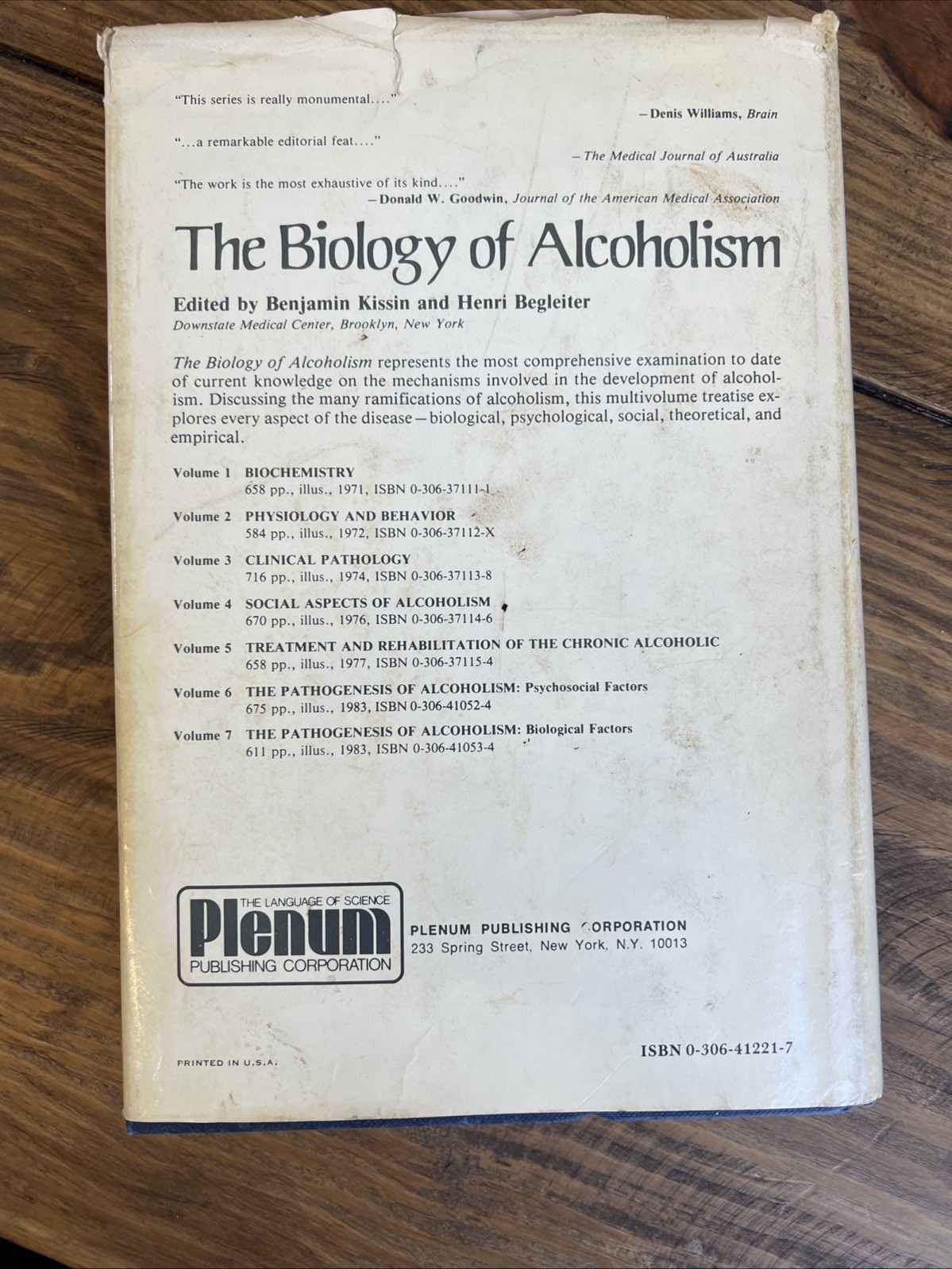 Medical And Social Aspects of Alcohol Abuse by Tabakoff et al 1983 1st Printing