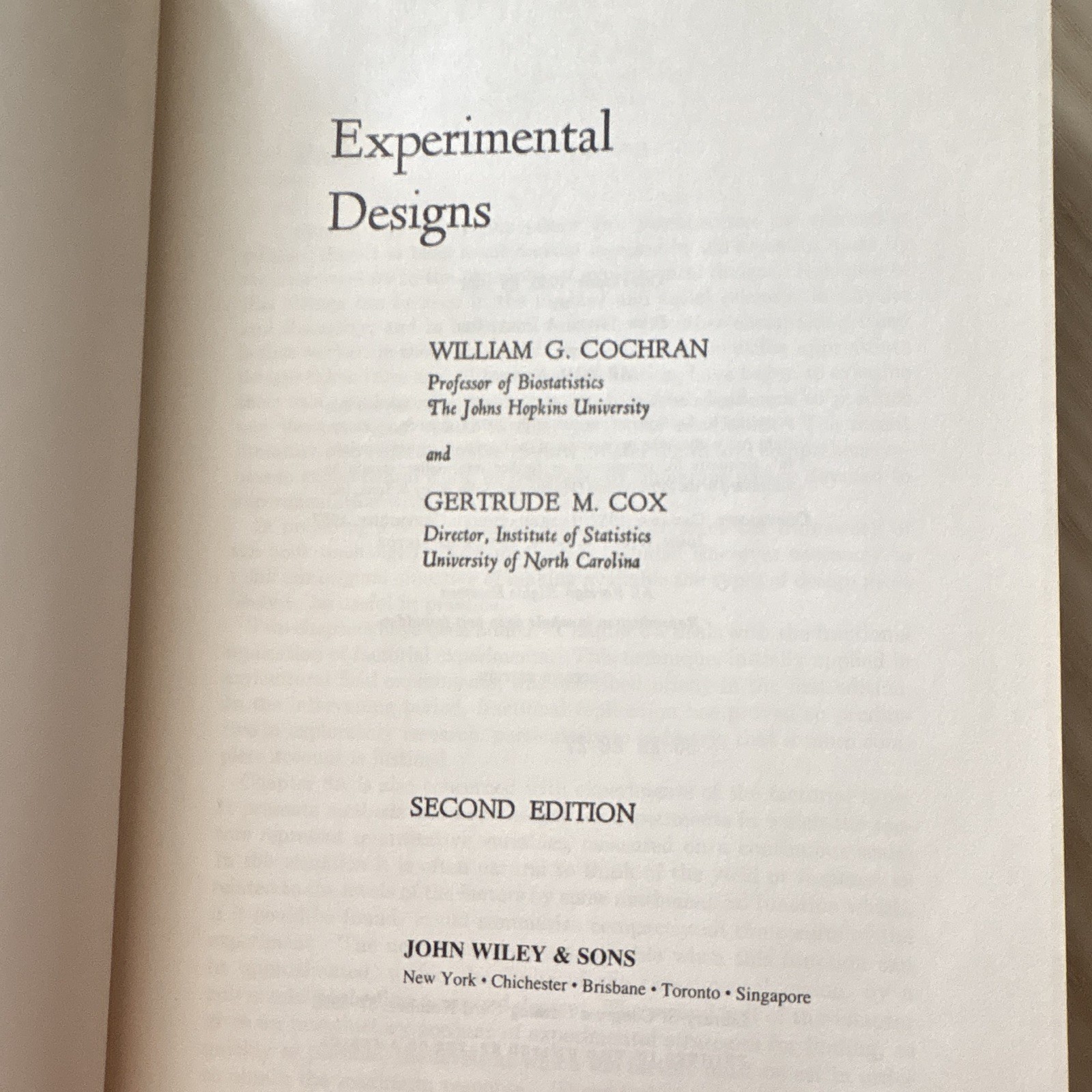 John Wiley & Sons Experimental Designs 2nd Ed HC 1957 Cochran Cox (Wiley)
