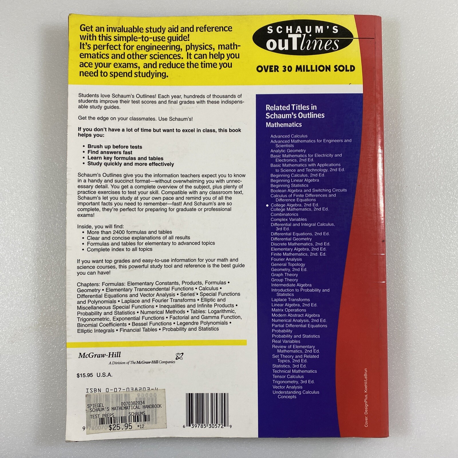 SCHAUM’S MATHEMATICAL HANDBOOK OF FORMULAS AND TABLES Murray R Spiegel John Liu