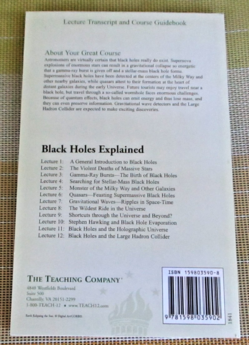 Great Courses BLACK HOLES EXPLAINED (Transcript Book and Course Guidebook) NEW