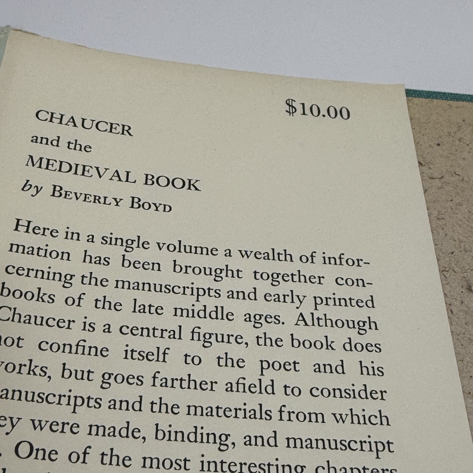 CHAUCER AND THE MEDIEVAL BOOK By Beverly Mary Boyd – HCDJ 1973 First Ed