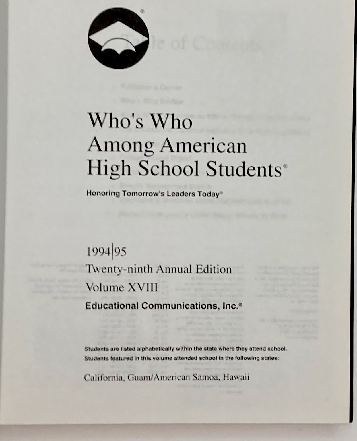 Who’s Who Among American High School Students Lot Of 3 1993-96 Ca. Guam/Samoa HI