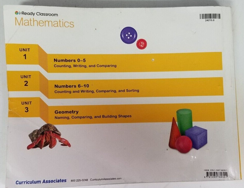 i-Ready Classroom Mathematics Grade K Volume 1 – No Writing