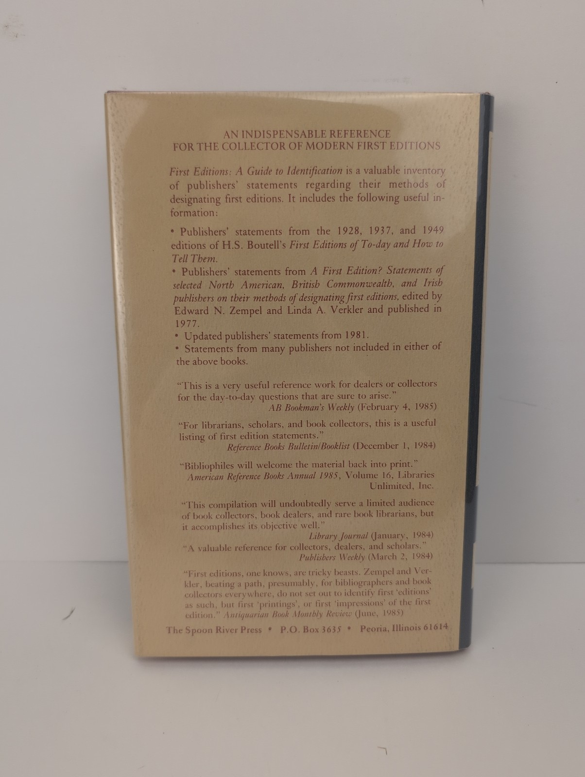 First Editions, A Guide to Identification, 1985 HC/DJ, Second Printing