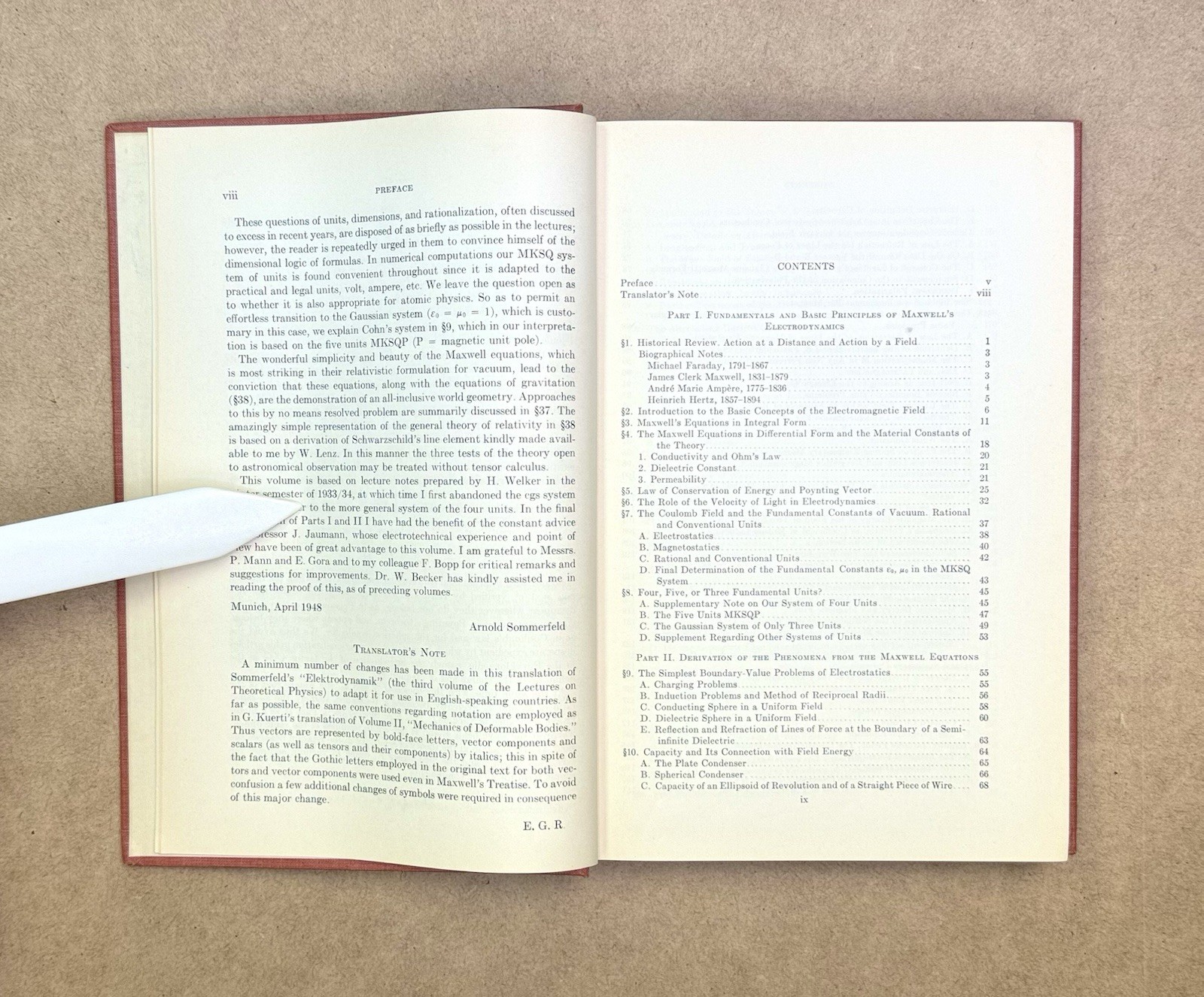 VTG 1952 Electrodynamics 1st Edition by Sommerfeld Academic Press HCVG (Ex-Lib)