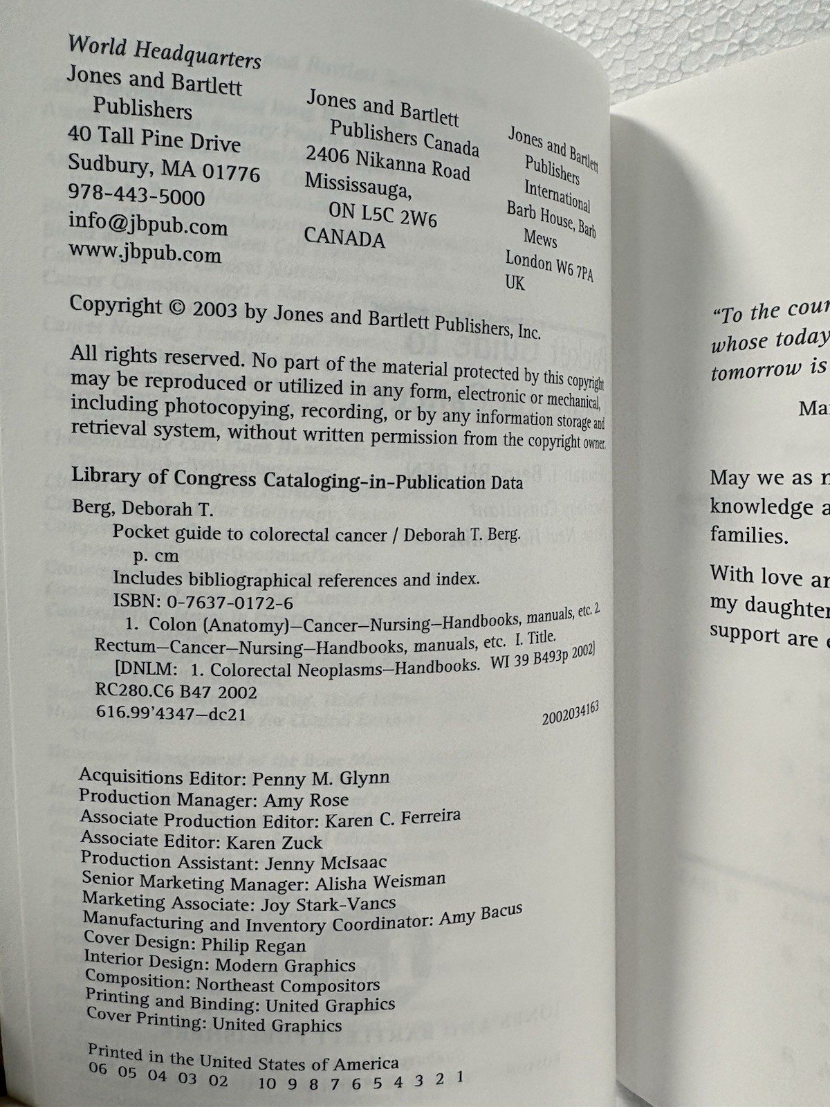 Pocket Guide to Colorectal Cancer by Deborah Berg, 2003, New