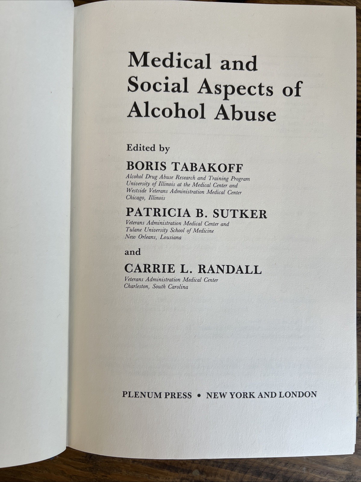 Medical And Social Aspects of Alcohol Abuse by Tabakoff et al 1983 1st Printing