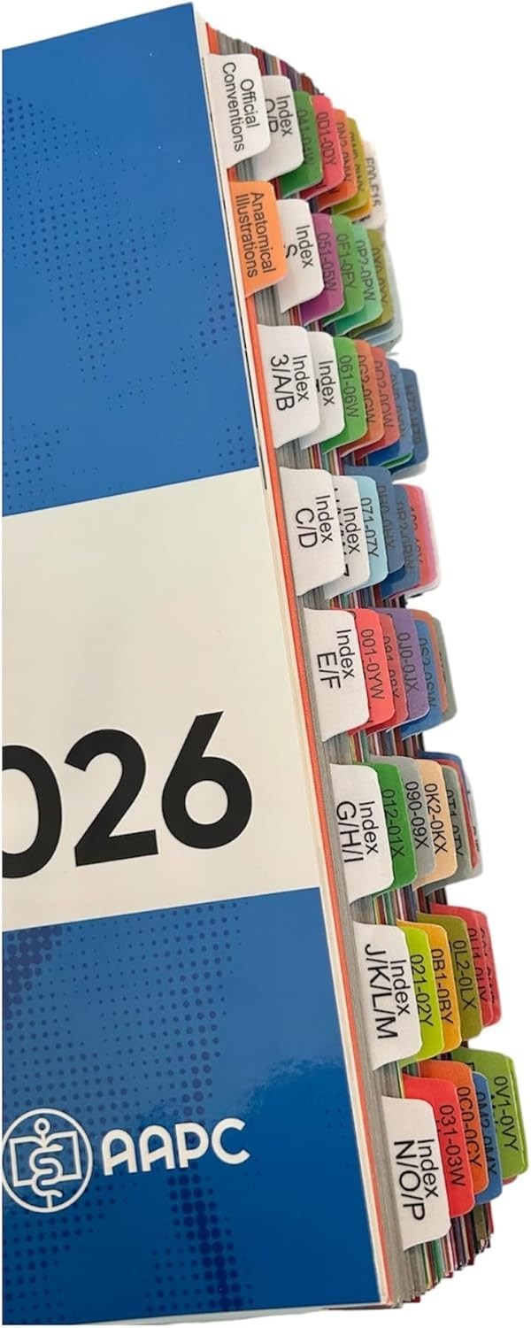 Laminated Color-Coded Tabs for ICD-0-PCS AAPC Expert 2026 – Repositionable!