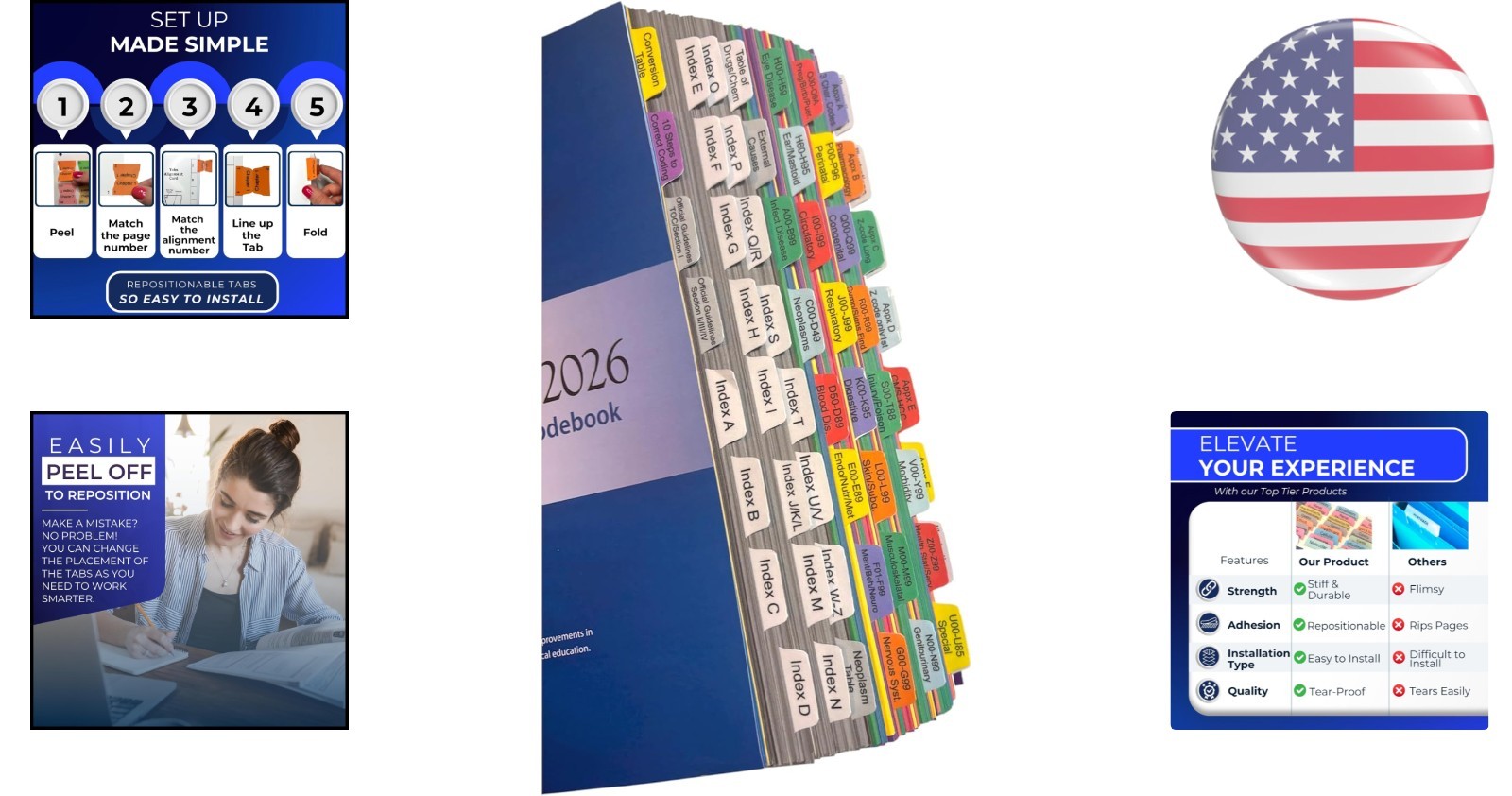 Laminated Color-Coded Tabs for ICD-0-CM 2026 – Repositionable & Easy to Use