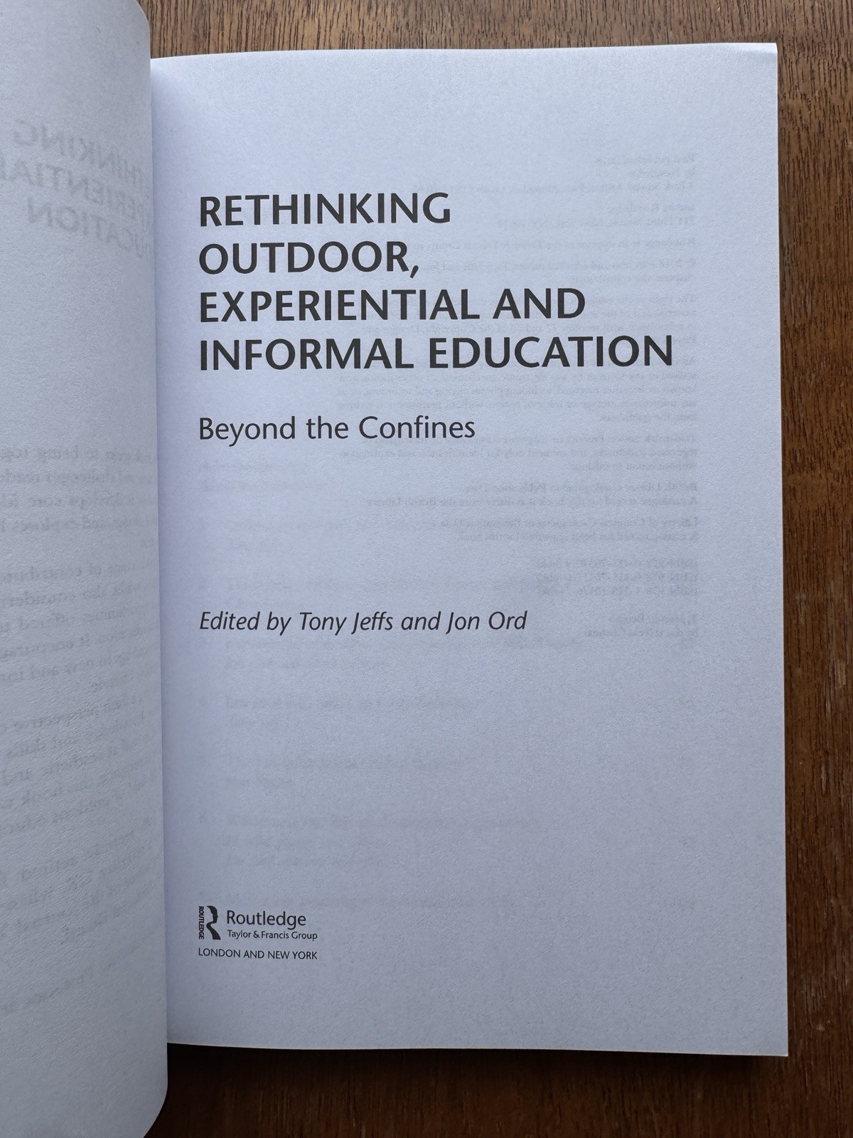 Rethinking Outdoor, Experiential and Informal Education NEW CONDITION Softcover