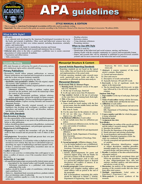 Apa Guidelines – 7Th Edition: A Quickstudy Laminated Reference Guide