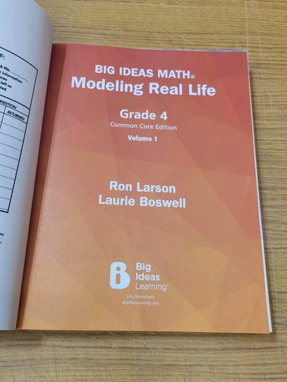 Big Ideas Math Modeling Real Life Common Core 4 Volume 1 by Ron Larson Paperback