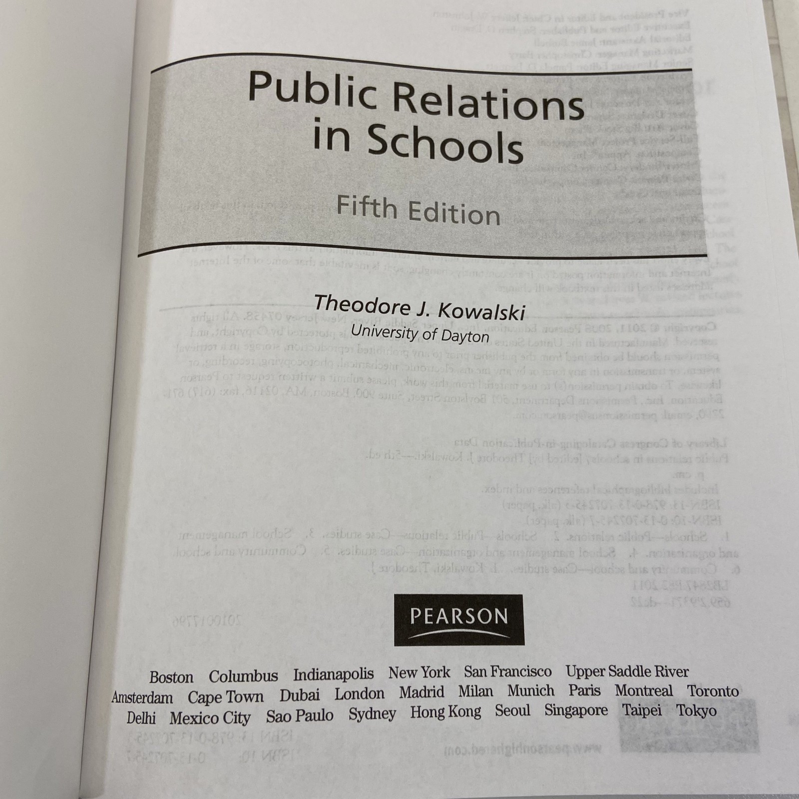 Public Relations in Schools 5th Edition Pearson 2011 Hardcover Theodore Kowalski
