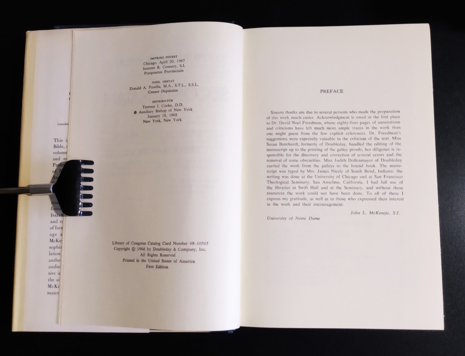 SECOND ISAIAH – John L. McKenzie (hc/dj) THE ANCHOR BIBLE (Volume 20) 1st Ed