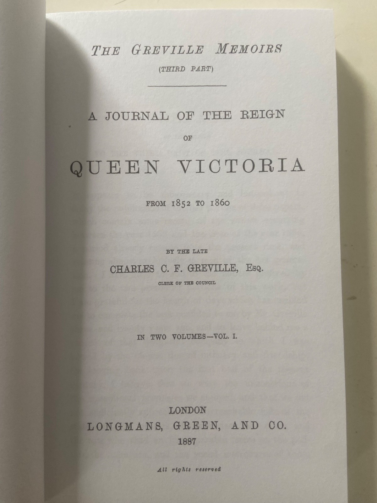 The Greville Memoirs A Journal of Reign of Queen Victoria 1852 to 1860 3 Vol SET