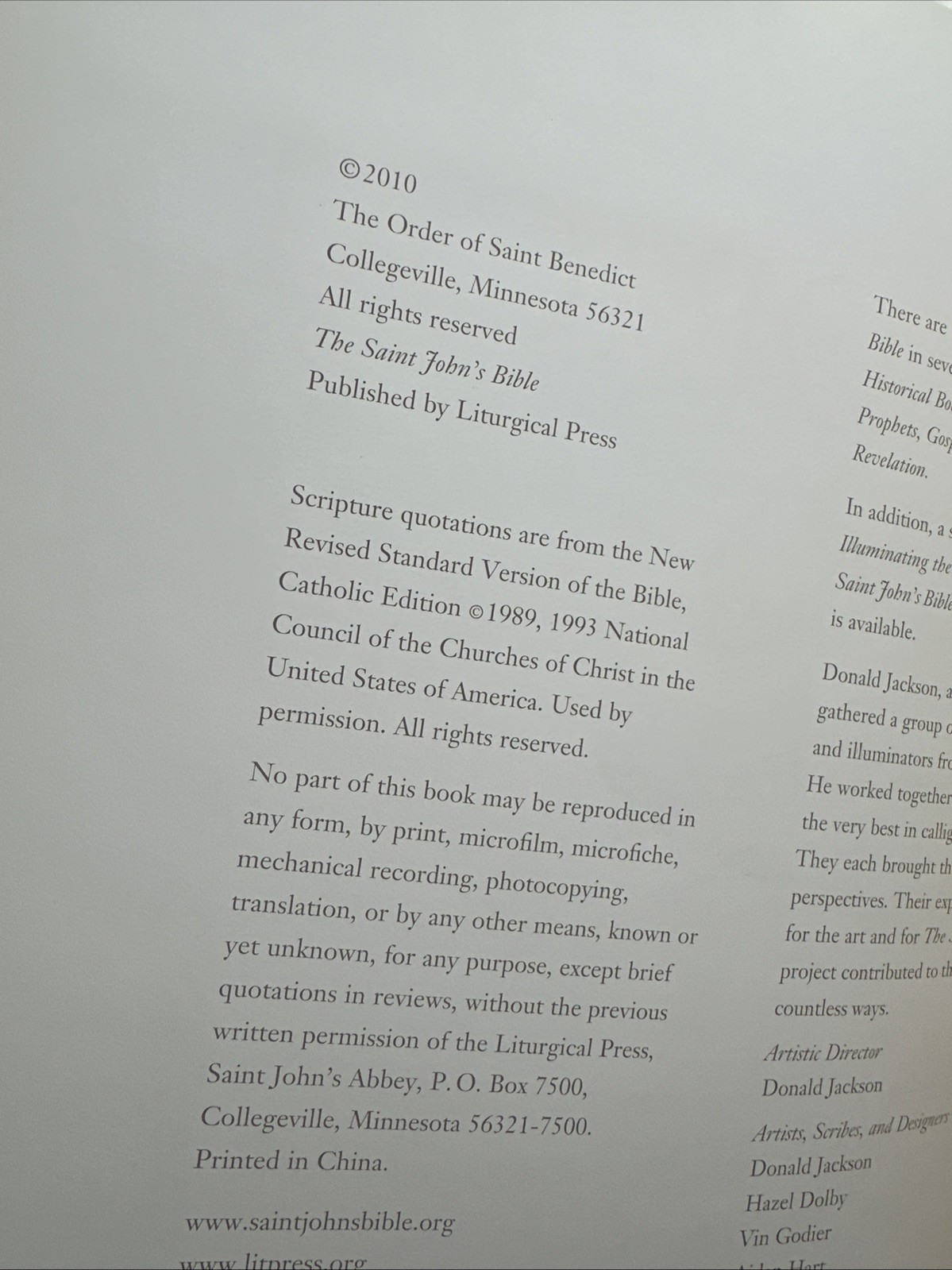 Historical Books: Saint John’s Bible by Donald Jackson, 2010, 1st ed hardback