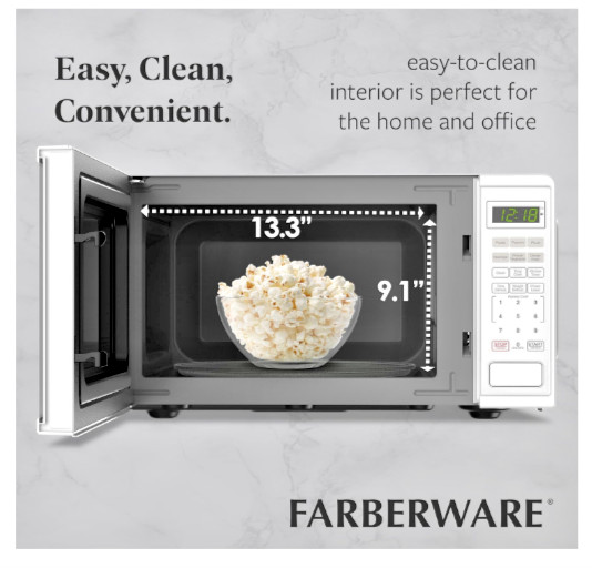 Farberware 0.9 Cu. Ft. Countertop Microwave Oven – 900 Watts Power New in Box.