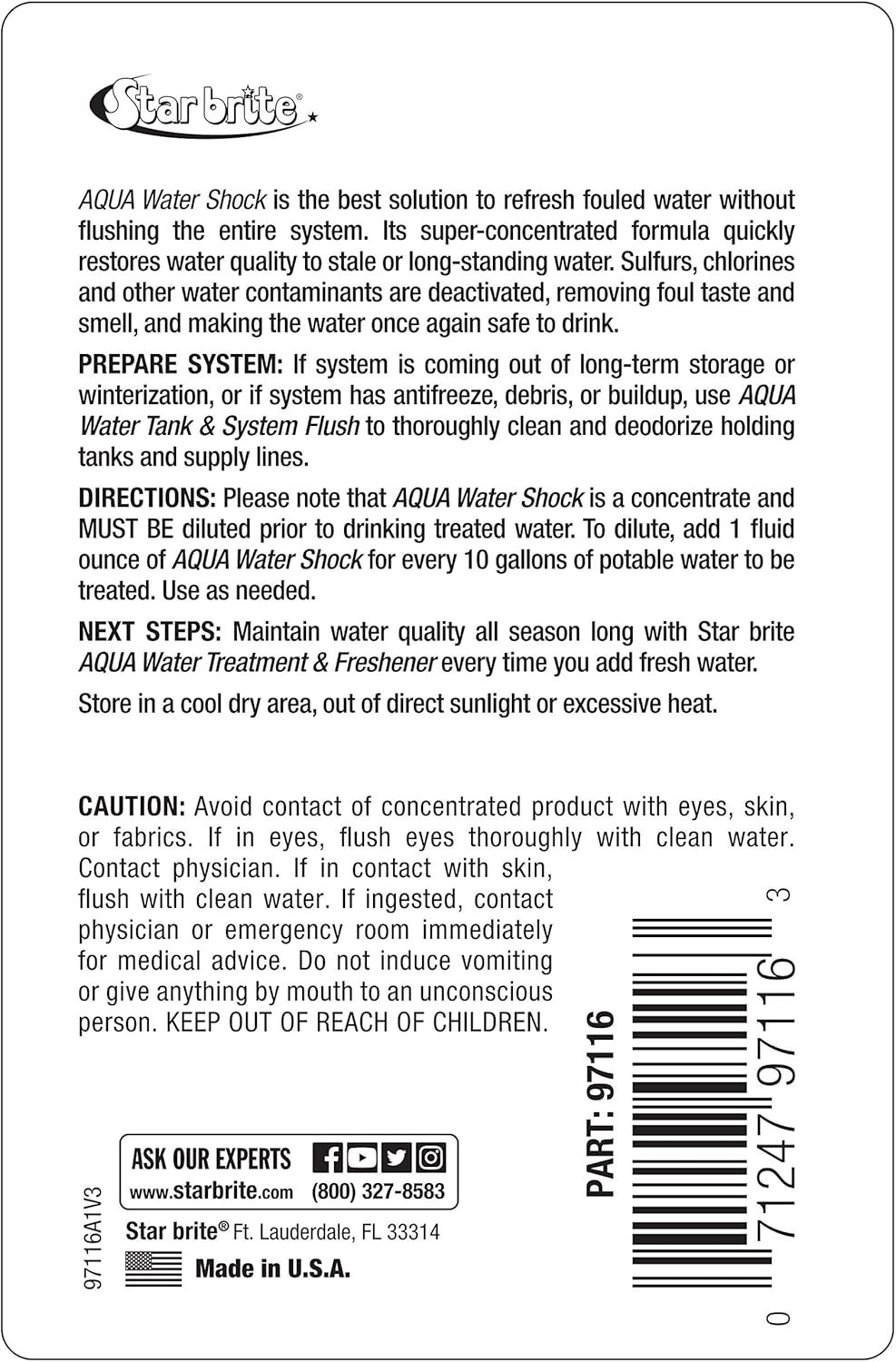 Efficient 16oz Aqua Water Shock – Neutralizes Odors in Boat & RV Water Systems
