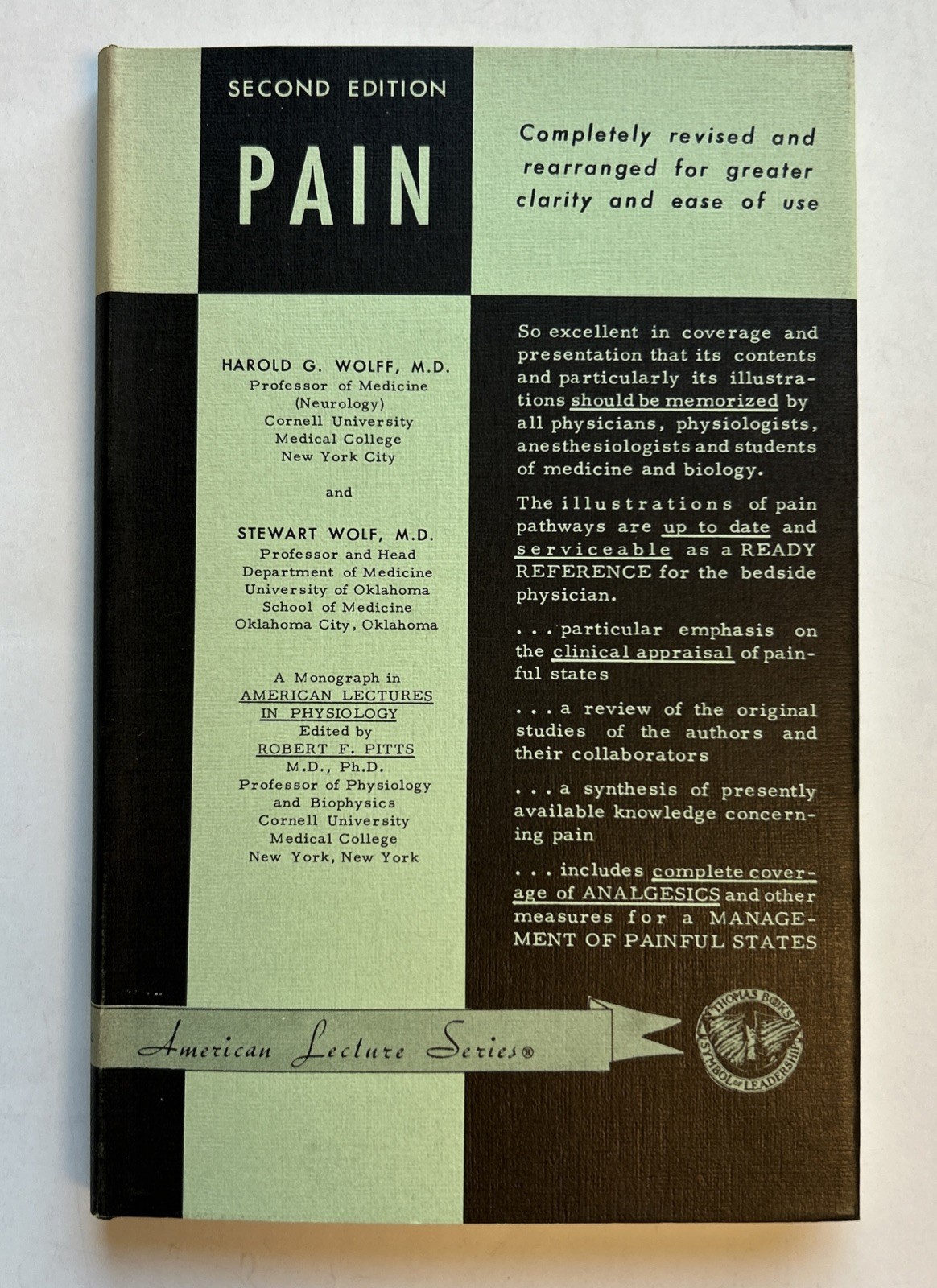 PAIN 2nd Ed Harold G Wolff 1963 Neurology Anesthesiology Headache Migraine HC DJ