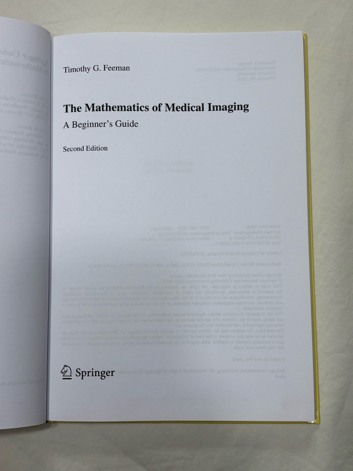 Springer Mathematics of Medical Imaging Beginner’s Guide 2nd Ed 2015 Hardcover